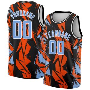 Custom Black Light Blue-Orange 3D Pattern Design Geometric Shapes Authentic Basketball Jersey
