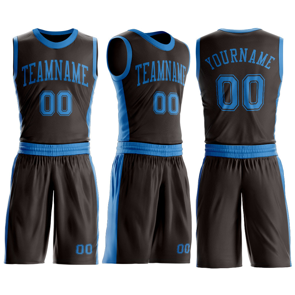 Custom Brown Blue Round Neck Suit Basketball Jersey - Image 3