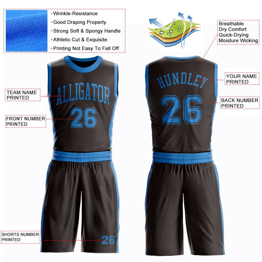 Custom Brown Blue Round Neck Suit Basketball Jersey - Image 4