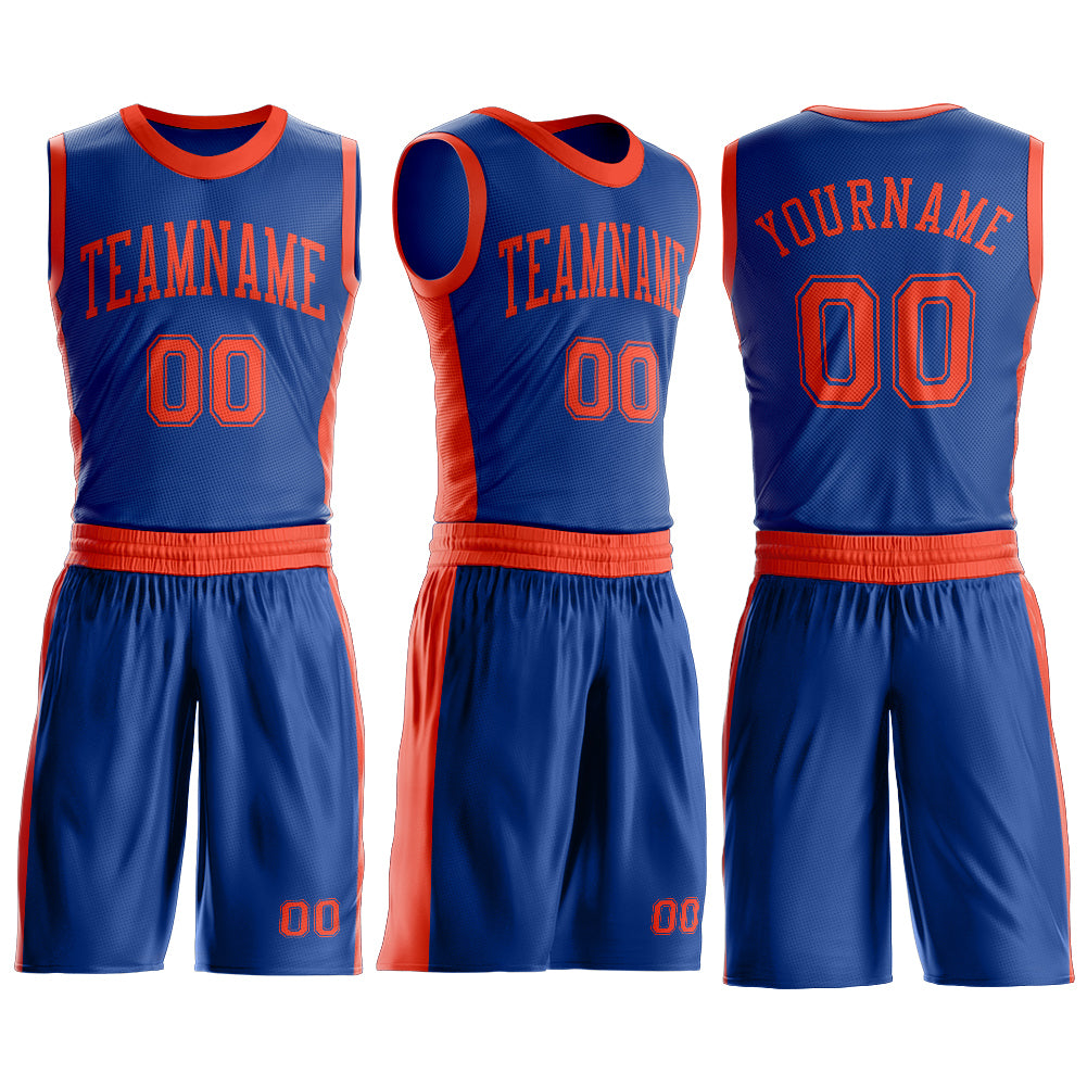 Custom Royal Orange Round Neck Suit Basketball Jersey - Image 3