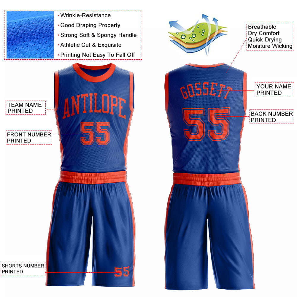 Custom Royal Orange Round Neck Suit Basketball Jersey - Image 4