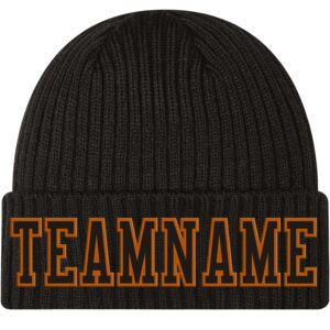 Custom Black Black-Texas Orange Stitched Cuffed Knit Hat