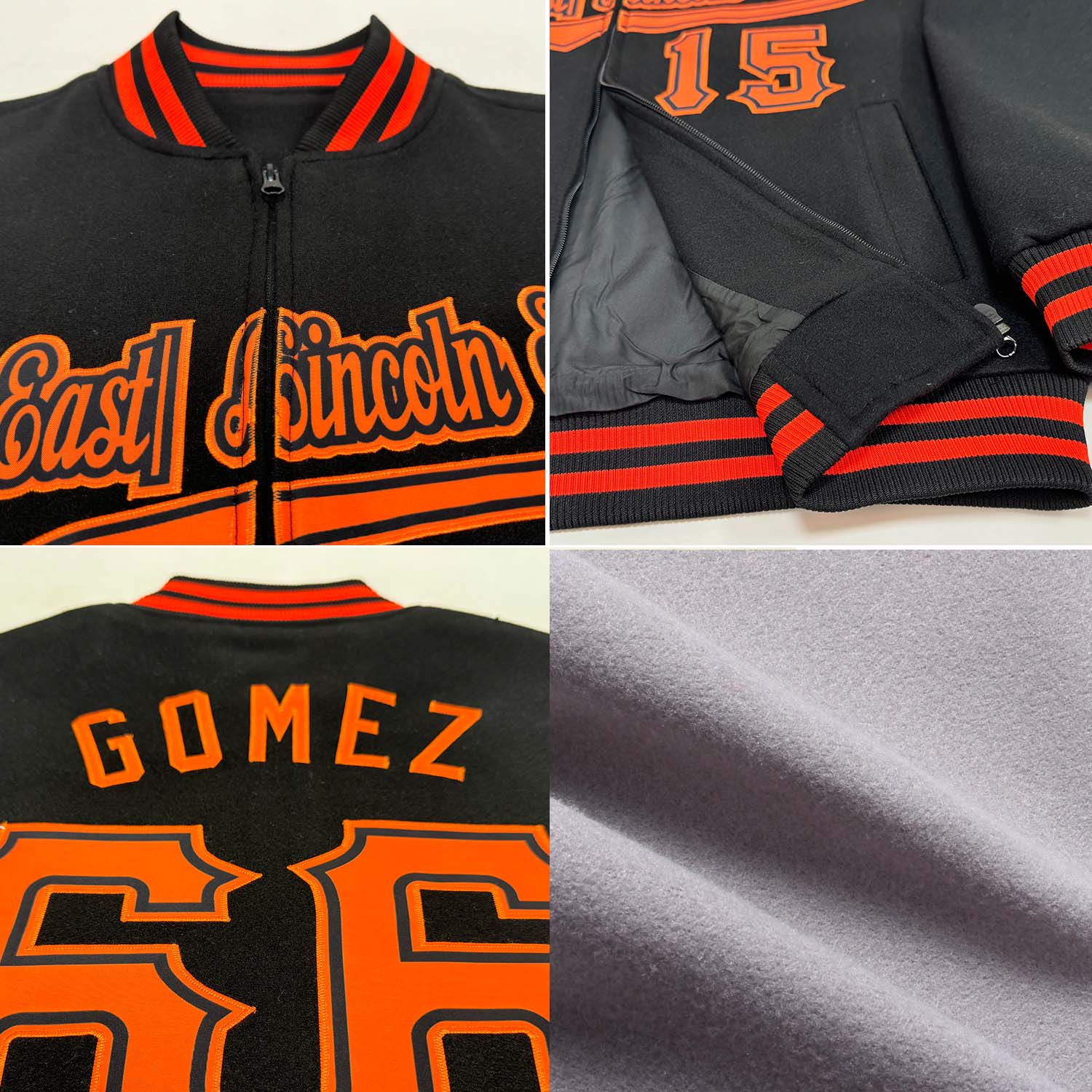 Custom Gray Light Blue-Navy Varsity Letterman Two Tone Zipper Jacket - Image 2