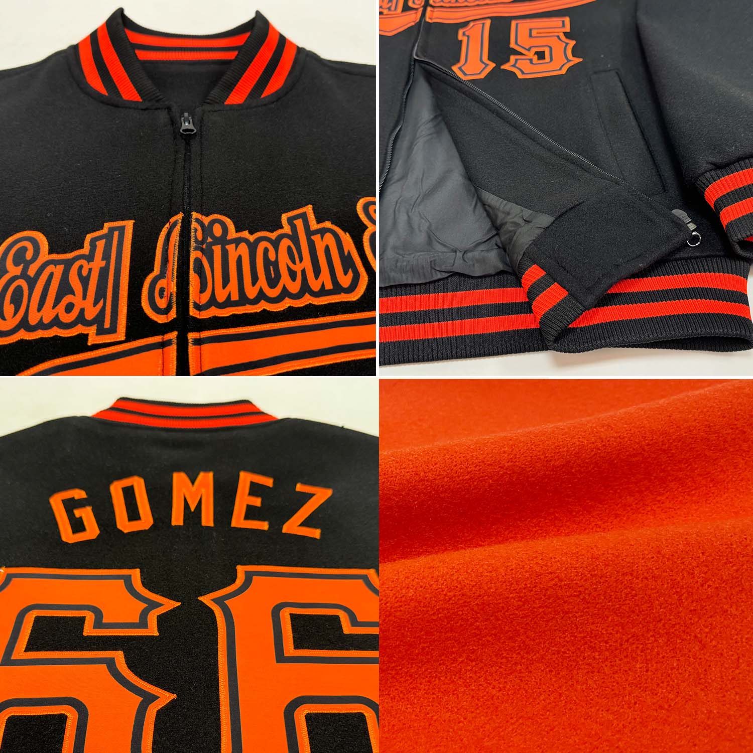 Custom Orange White-Powder Blue Bomber Varsity Letterman Two Tone Zipper Jacket - Image 2