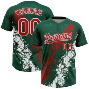 Custom Kelly Green Red-White Mexico Dripping Splatter Cracked Texture Two-Button Unisex Softball Jersey