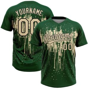 Custom Green Cream-Black Dripping Splatter Paint Two-Button Unisex Softball Jersey