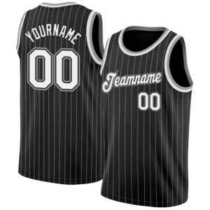 Custom Black White Pinstripe White-Gray Authentic  Basketball Jersey