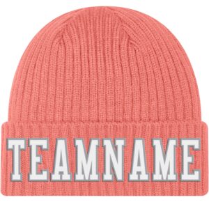 Custom Pink White-Gray Stitched Cuffed Knit Hat