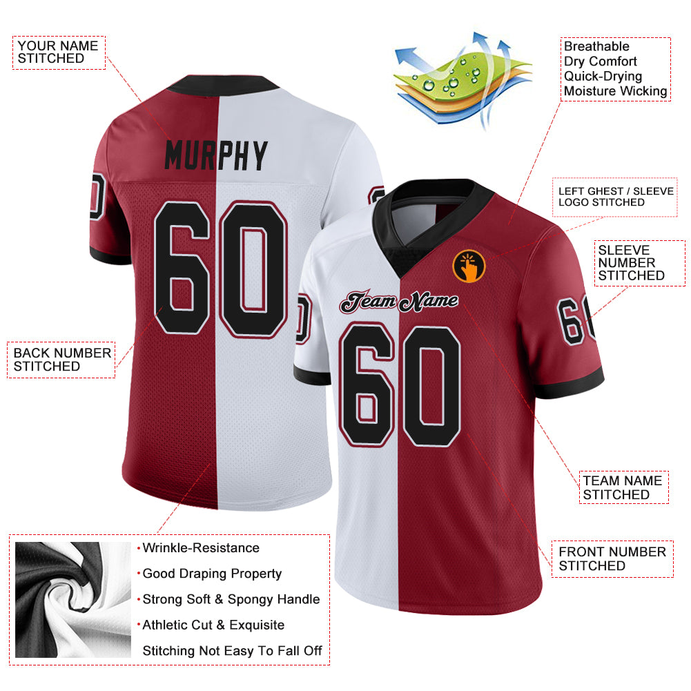 Custom Cardinal Black-White Split Fashion Football Jersey - Image 3