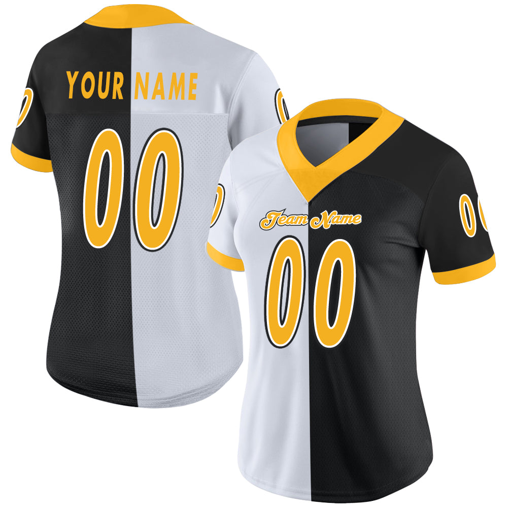 Custom Black Gold-White Split Fashion Football Jersey - Image 2